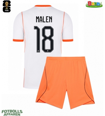 Nederländerna Donyell Malen #18 Bortaställ Barn VM 2026 Kortärmad (+ Korta byxor)